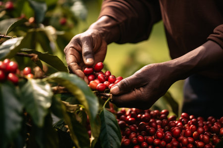 The Unseen Hand: Capturing the Essence of Coffee Harvesting in Faceless Black Person Picking Coffeeの素材