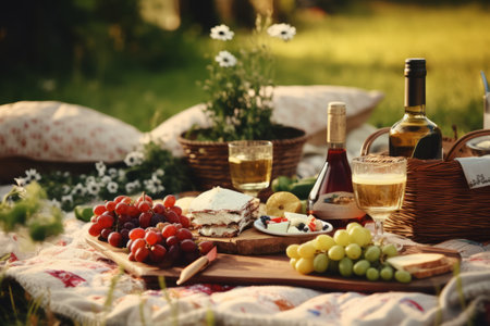 Countryside Picnic Bliss: A Feast on a Blanket of Food and Drinks -- AR 3:2の素材