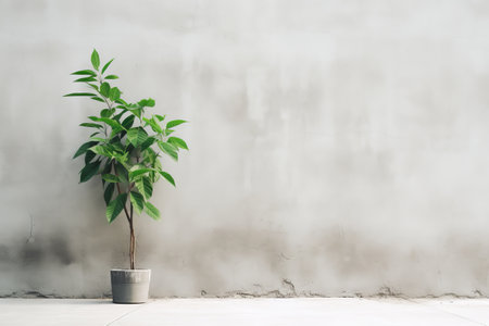The Vibrant Beauty of Nature: A Green Plant Adorning a White Concrete Wallの素材