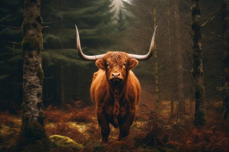 Majestic Highland Cow Embracing Nature in Enchanting Forest Scenery -- Artistic 3:2の素材