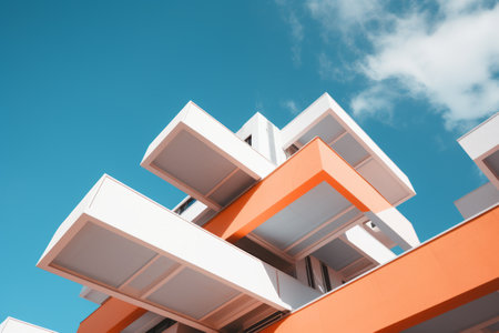 Capturing the Majestic Architecture: Low-Angle Photography Reveals the Vibrant Orange Concrete Buildの素材
