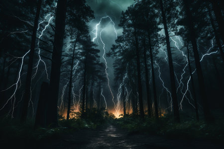 Electrifying Night: Witnessing a Lightning Strike on the Enchanting Forestの素材
