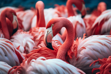 Spectacular Macro Capture: A Stunning 3:2 View of White-and-Red Flamingosの素材