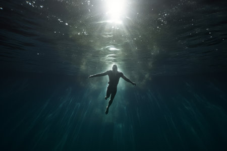 Captivating Aquatic Adventure: The Fearless Man Diving on a Beautiful Body of Waterの素材