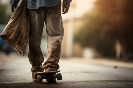 Skateboarders Moment in Time: Captivating Image of a Man Holding a Skateboard --ar 3:2の素材