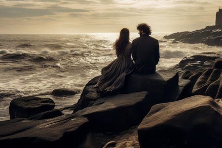 Serene Encounter: A Tranquil Moment by the Seashoreの素材