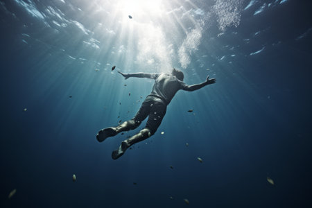 Capturing the Majestic Man Diving in a Mesmerizing Body of Water - A Stunning 3:2 Perspectiveの素材