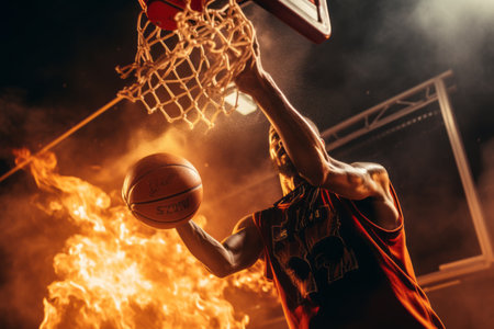 Sharpshooting Skills at Play: Man Sinks Basket into the Hoop --ar 3:2の素材