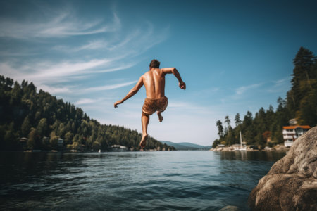 Capturing the Aquatic Adrenaline: Mesmerizing Back Flip Over a Body of Waterの素材