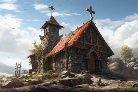 The Iconic Majesty of a Medieval Church: Unveiling Its Cross-Topped Roof in AR 3:2の素材