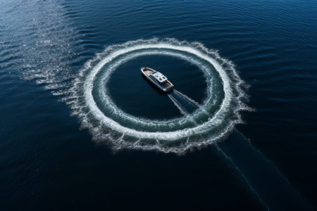 Capturing the Elegance: A Serene Motor Boat Creating Ripples on the Water Surface - AR 3:2の素材