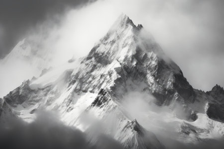 Snowy Serenity: A Monochrome Journey through Snow Capped Mountainsの素材