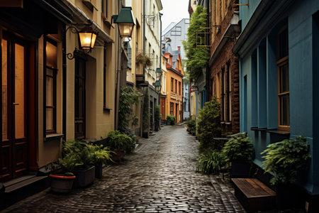 A Glimpse Into the Past: Exploring the Charming Narrow Pedestrian Street Amidst Historic Classic Buiの素材