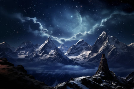 Majestic Mountain Tranquility: A Breathtaking Starry Sky - AR 3:2の素材