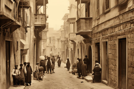 A Glimpse into the Past: Capturing the Charm of an Old Narrow Street Teeming with People (AR 3:2)の素材