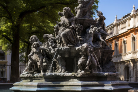 Timeless Beauty: Enchanting Sculptures Adorning an Old 3:2 Fountainの素材