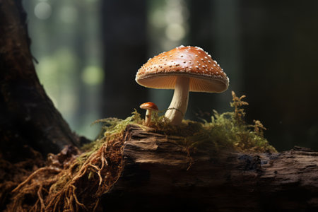 Enchanting Mushroom on Weathered Tree Log: Captivating AR 3:2の素材