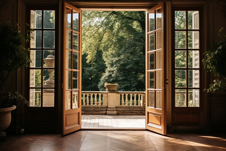 Timeless Elegance: The Opened Brown Wooden French Doorの素材