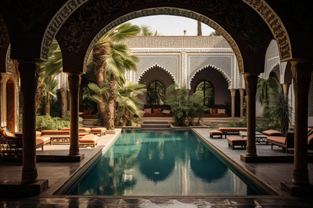Experiencing Ancient Elegance: Unveiling an Oriental Getaway in an Old Terrace with a Luxurious Swimの素材