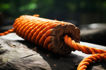 Earthy Elegance: Orange Rope Wraps Brown Wood Logの素材