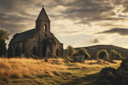 Majestic Serenity: Unearthing the Old Stone Cathedral Amidst Countryside Bliss (AR 3:2)の素材
