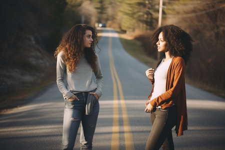 Unbreakable Bonds: Empowered Multiracial Girlfriends Engaging on the Roadの素材