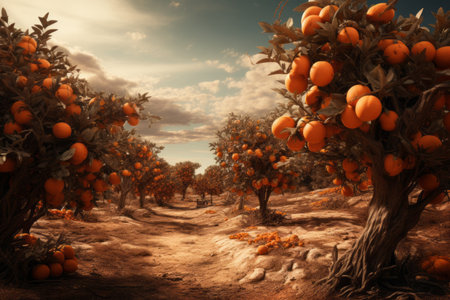 Vibrant Orchard: Exploring the Beauty of Orange Trees in a 3:2 Aspect Ratioの素材