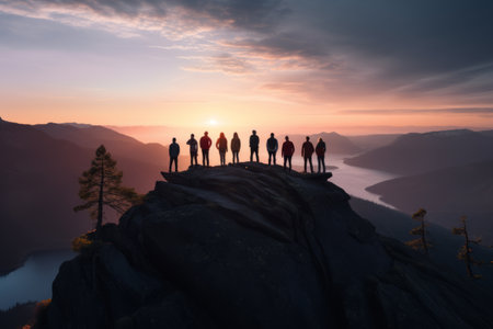 Exhilarating Views from the Peak: People Standing on Top of Mountain - AR 3:2の素材