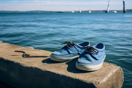 A Serene Scene: Blue Shoes Grace the Waters Edge --ar 3:2の素材