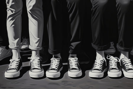 Black and White Sneakers: A Fashion Statement in 3:2 Perspectiveの素材