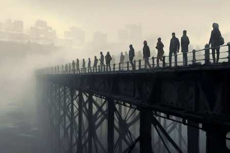 Connecting Souls over Troubled Waters: People on Bridge - Artistic 3:2の素材