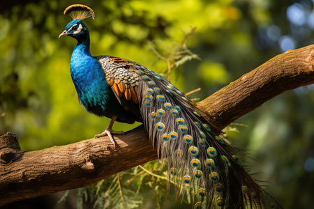 Graceful Peacock on Tree Branch: A Captivating 3:2 Artistic Shotの素材