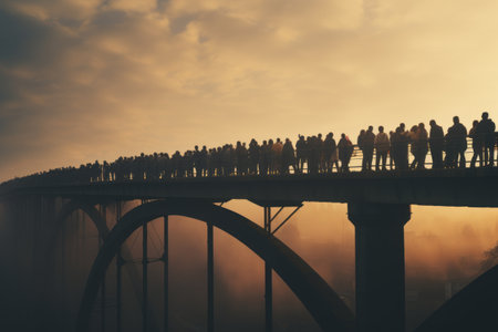 Capturing the Connection: Spectacular Moments of People Standing on Bridge --ar 3:2の素材