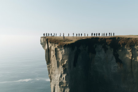 On the Edge: Mesmerizing Views of People Standing on Cliff --ar 3:2の素材