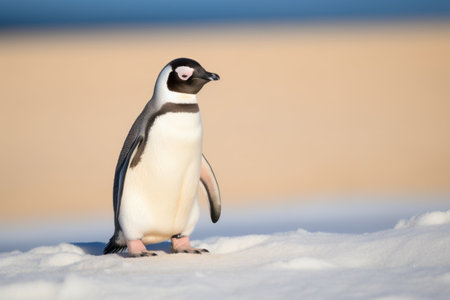 Winter Wonderland: Majestic Penguin Standing on White Sand --ar 3:2の素材
