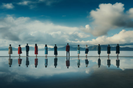 Serene Moments: Captivating Beachshore Serenade beneath Cloudy Skies --ar 3:2の素材