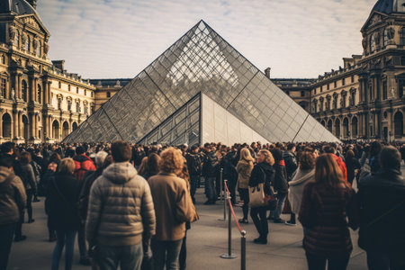 Vibrant Scenes of People Outside Louvre Museum -- Captivating AR 3:2 Perspectiveの素材