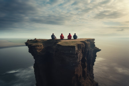 Perched on the Precipice: Captivating Moments of People Sitting on the Edge of a Cliffの素材