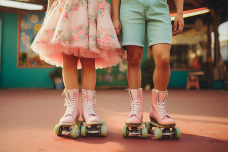 Roller Skate Fashion: Striking Poses in 3:2 Aspect Ratioの素材