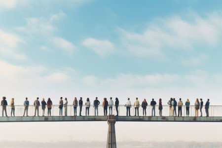Bridging Connections: Capturing People Standing on the Bridge -ar 3:2の素材
