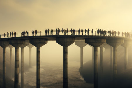 Bridge of Connected Souls: A Captivating Snapshot of People Standing Tall -ar 3:2の素材