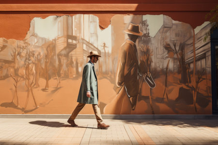 The Artful Stroll: Captivating Encounters on the Sidewalk with Wall Painting --ar 3:2の素材