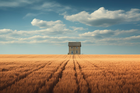Harmonious Solitude: A House Embraced by Crop Fields --AR 3:2の素材
