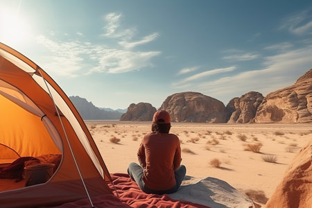 Lost in the Sands: A Dreamy Tourists Contemplation of the Desert on a Summer Tripの素材