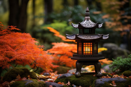 Serene Beauty: Capturing the Japanese Lantern in an Enchanting Autumn Gardenの素材