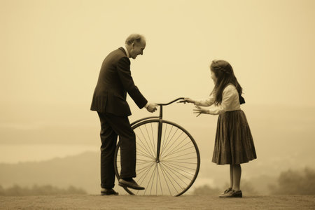 Family Bonding: A Fathers Guiding Hand in Teaching their Child to Ride a Bicycle â A Captivating 3:の素材