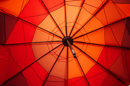 Vibrant Red and Orange Umbrella: A Captivating Low Angle Shot --ar 3:2の素材