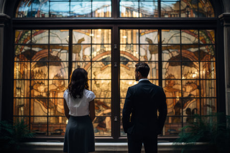 Spectators Captivated by Buildings Window Display - A Captivating 3:2 Sceneryの素材