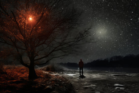 Enigmatic Figure Against Nights Embrace: A Journey Through ar 3:2の素材