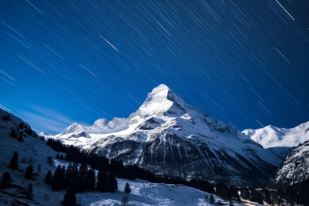 Mesmerizing Timelapse: A Majestic Mountain Beneath a Starry Skyの素材